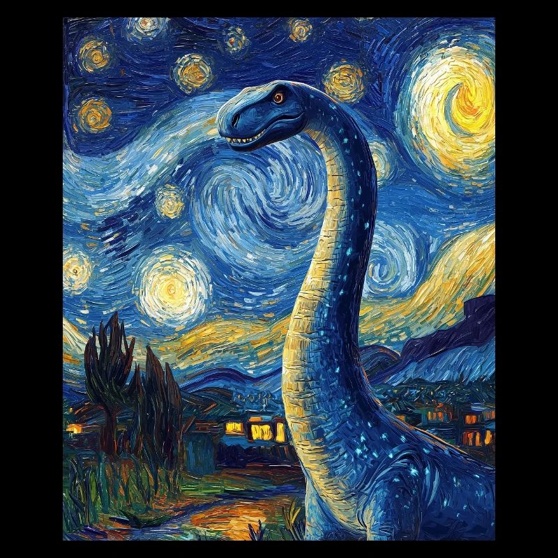 Brachiosaurus Dino Van Gogh Style Starry 