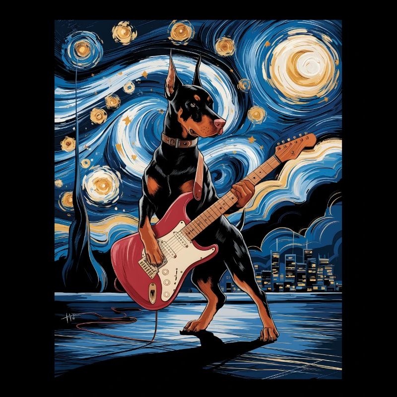 Dackel mit E-Gitarre im Sternenhimmel
