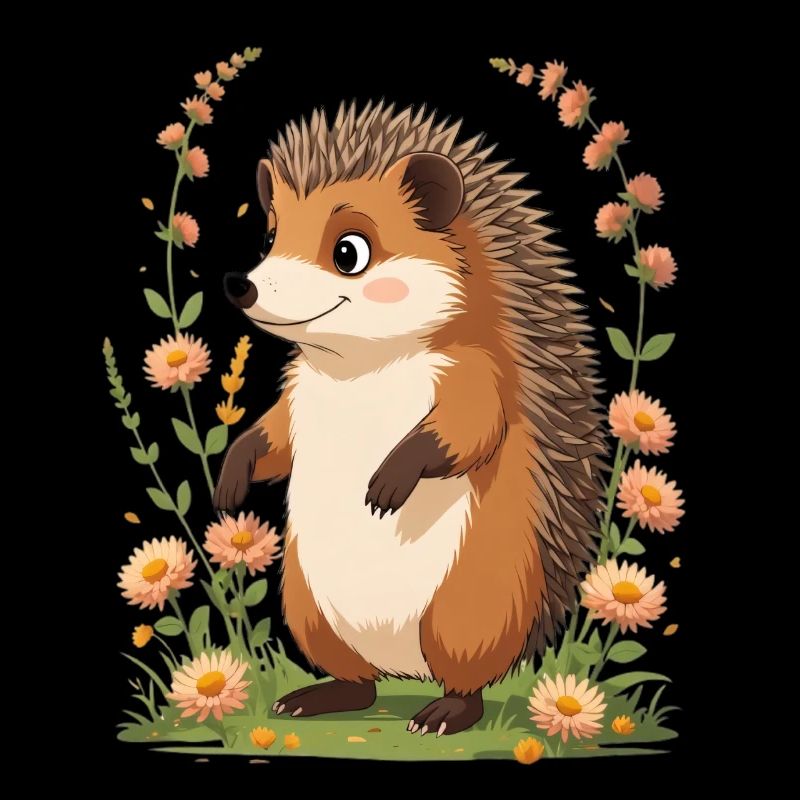 Niedlicher Igel mit Blumenkranz