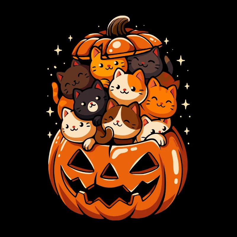 Chats mignons dans une citrouille d'Halloween