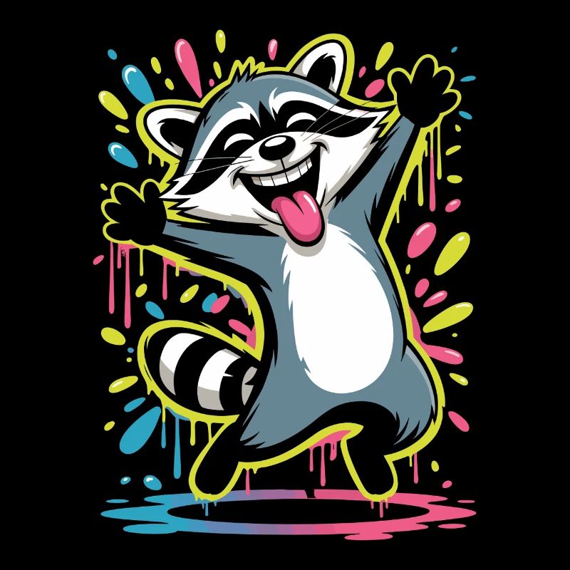 Fröhlicher Waschbär Mit Farbklecksen