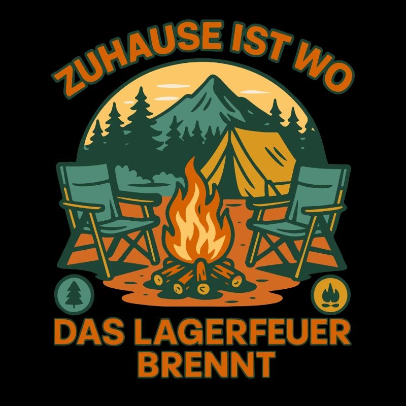 La maison est l’endroit où le feu de camp brûle Camping