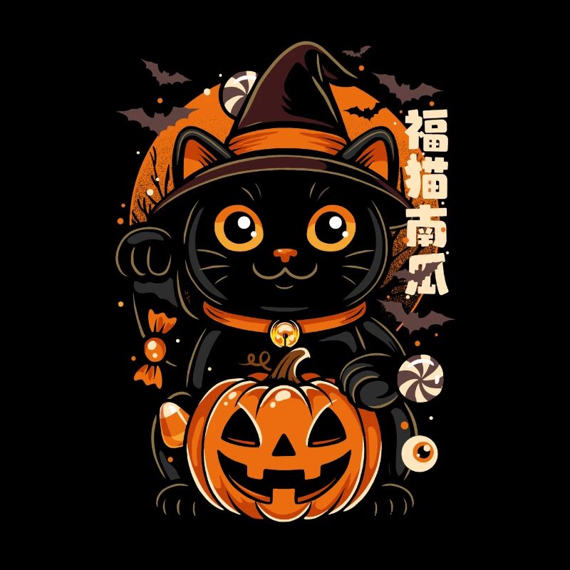 Chat Nocturne Halloween Citrouille Sorcière