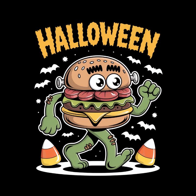 Halloween Zombie Burger Monster With Bats