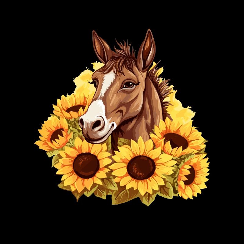 Cheval dans la mer de tournesols