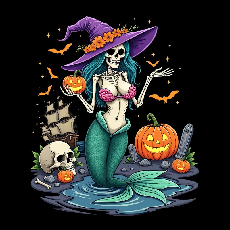 Sorcière Sirène avec des éléments d’Halloween