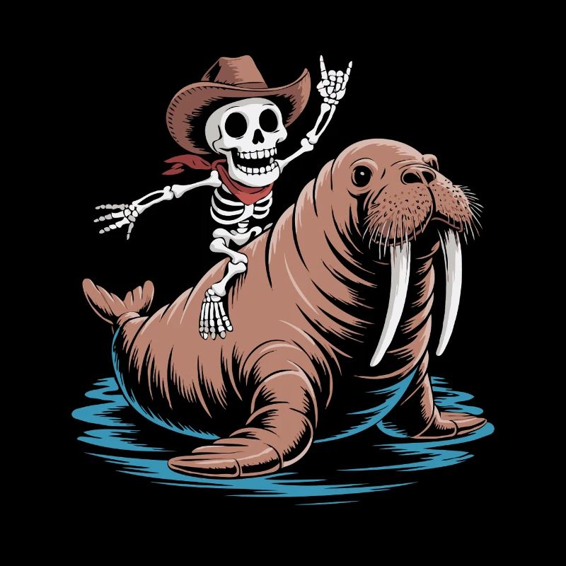 Skeleton cowboy on walrus