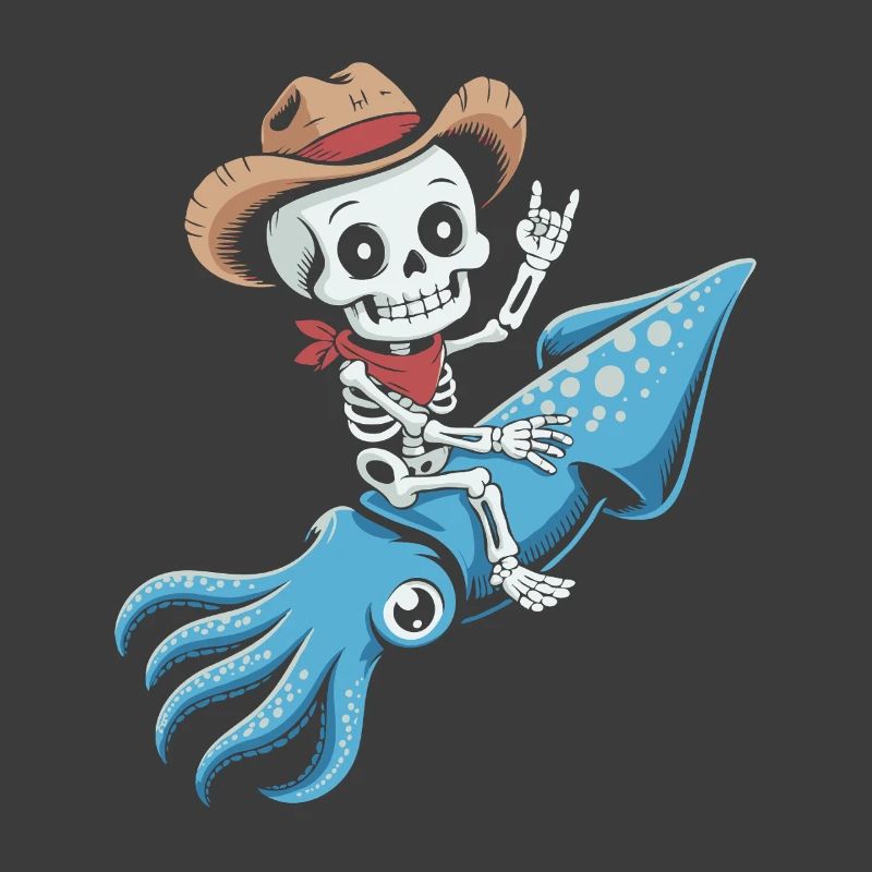 Skeleton cowboy on octopus