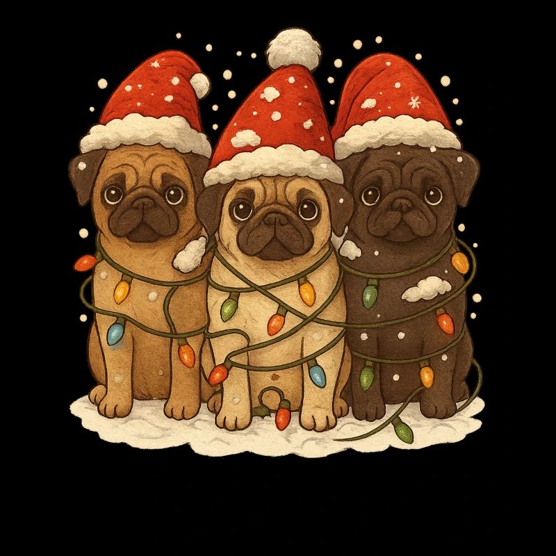 Süße Mops Hunde mit Weihnachtsmütze Möpse Hund