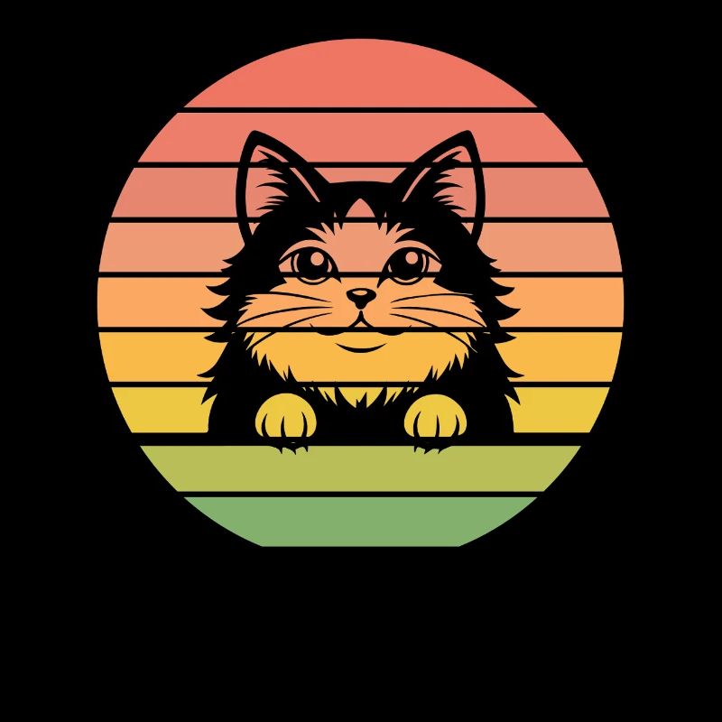 Vintage Retro Cat Style Sunset Sunset