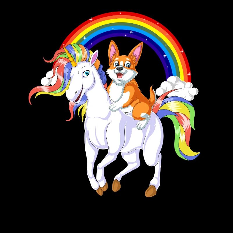 Corgi reitende Einhorn-Regenbogen-Kinder-Shirt