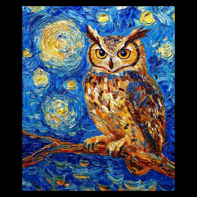 Eule Vogel Van Gogh Style Starry Night