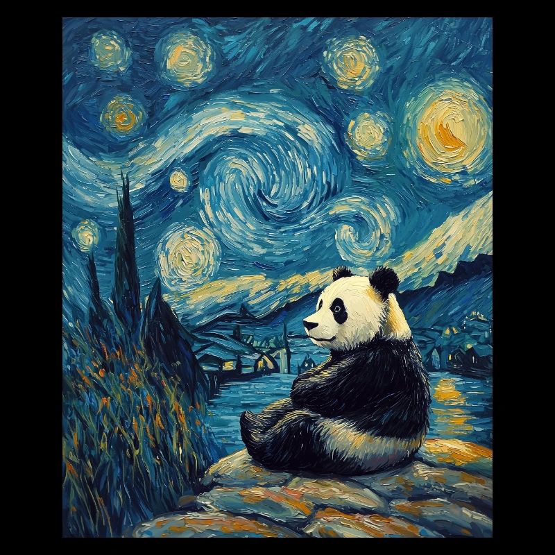 Panda Bear Van Gogh Style Starry Night