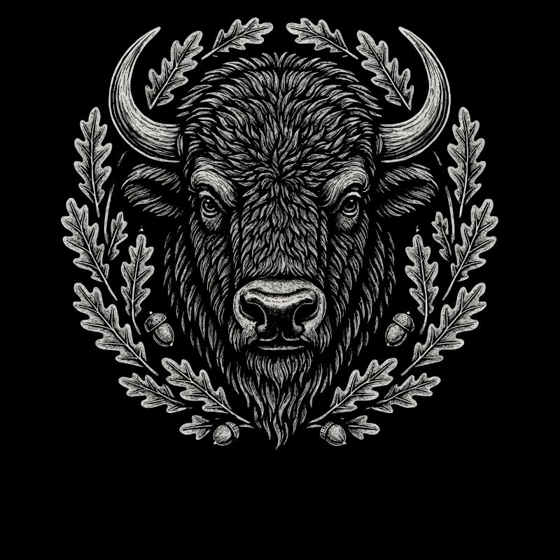 Europäischer Bison mit Eichenkranz Kunst