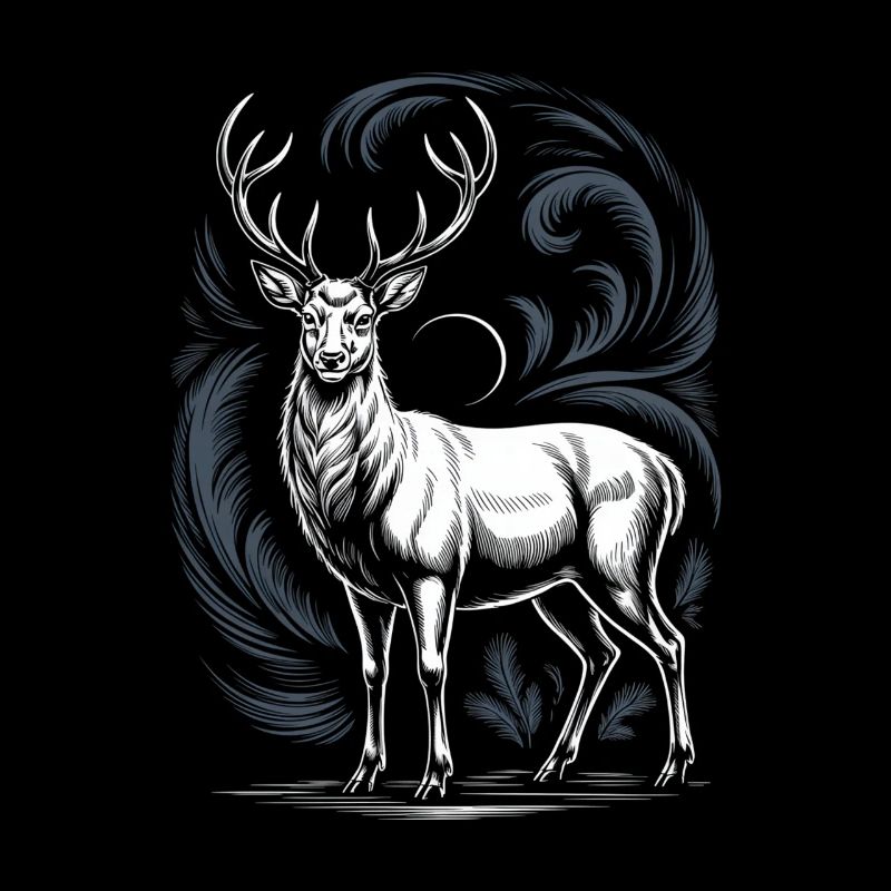 White Deer with Antlers Moon and Forest Ornament