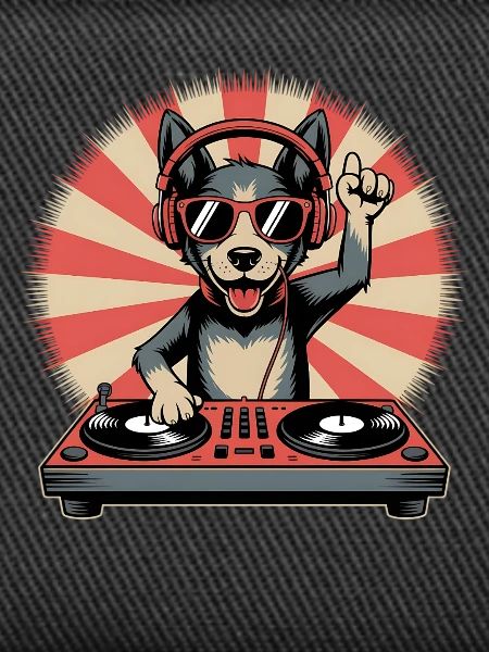 DJ Hund mit Kopfhörern