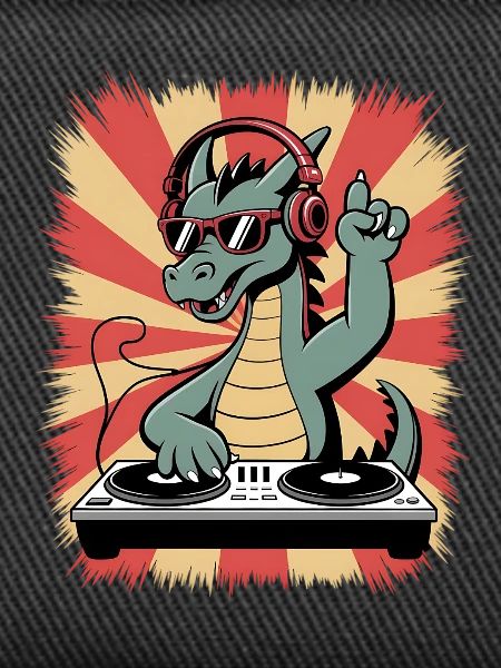 Drachen-DJ mit Kopfhörer-Beat