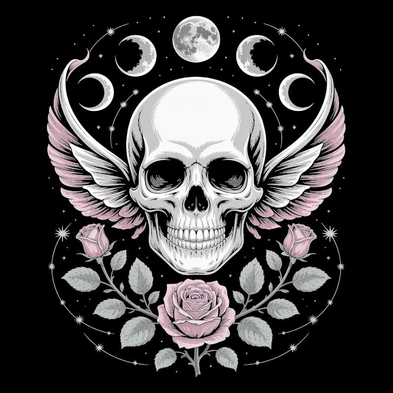 Gothic Totenschädel mit Mondphasen und Rosen Design