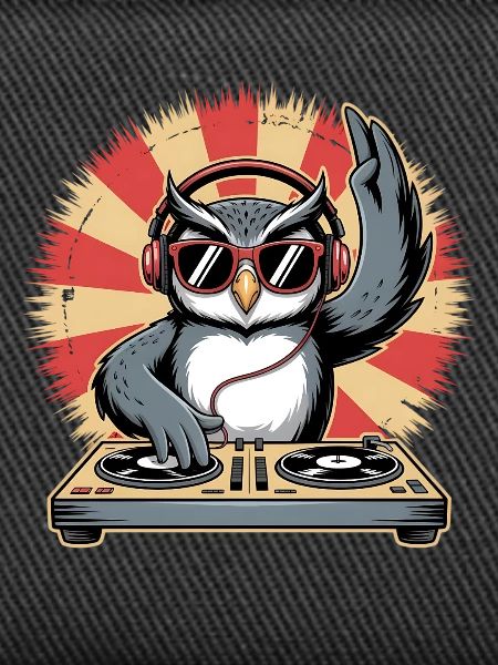 DJ Eule mit Turntables