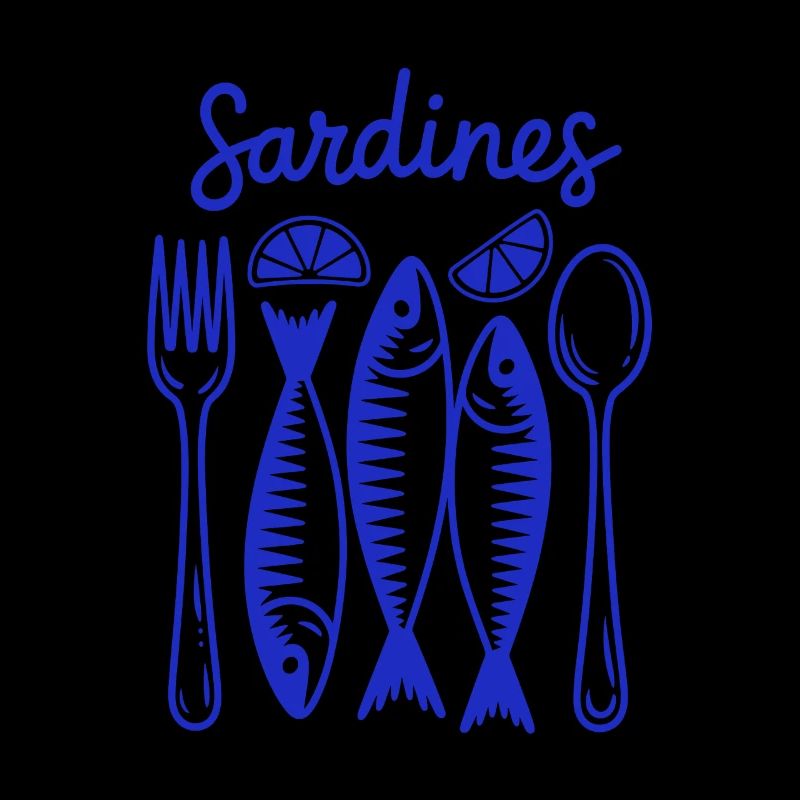 Sardines Feast Blue Illustration