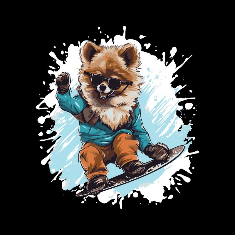 Chien Poméranien Snowboard