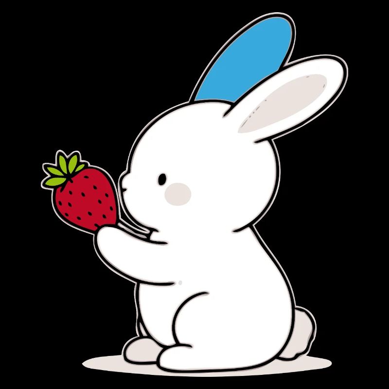 Blau-Ohr-Hase; Häschen mit Erdbeere