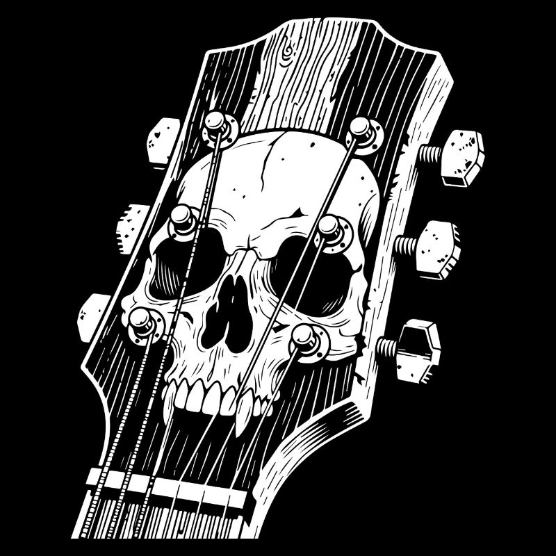 Crâne sur tête de guitare