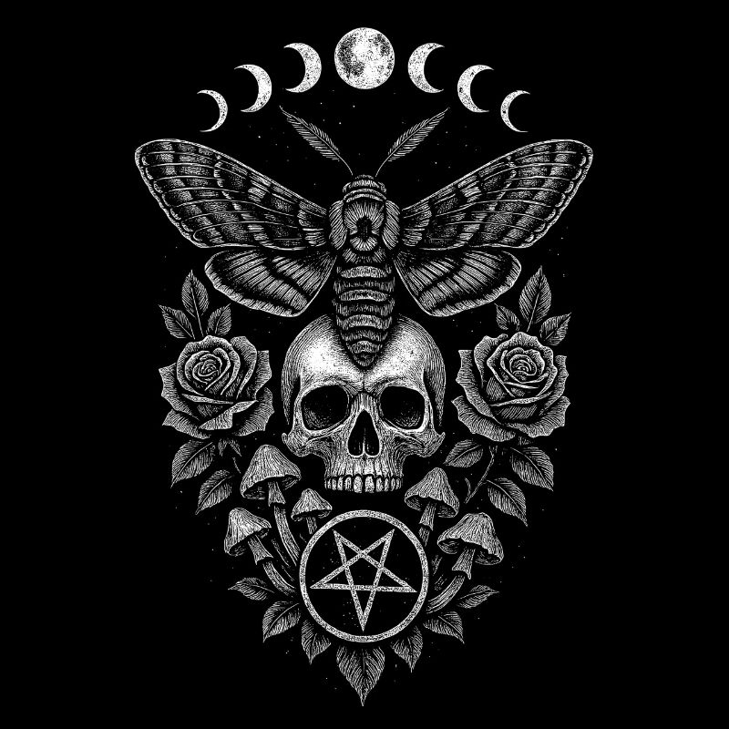 Phases de lune papillon de nuit crâne Art occulte