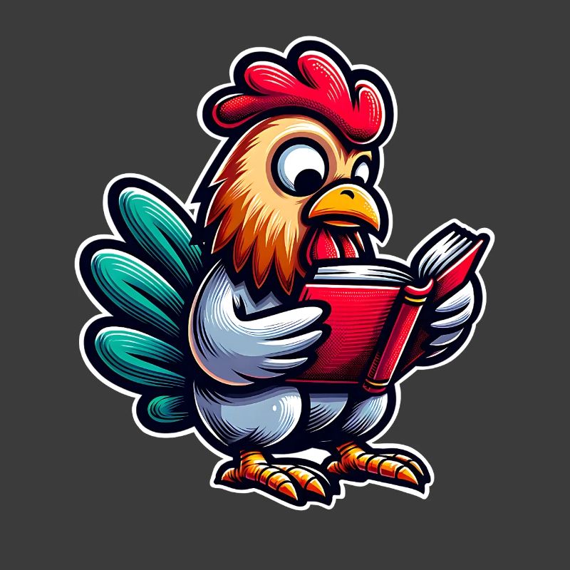 Reading rooster in comic style