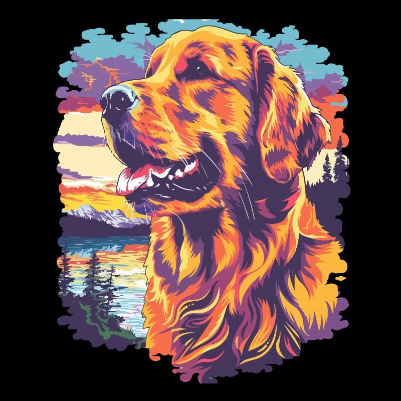 Chien de couleur au coucher du soleil