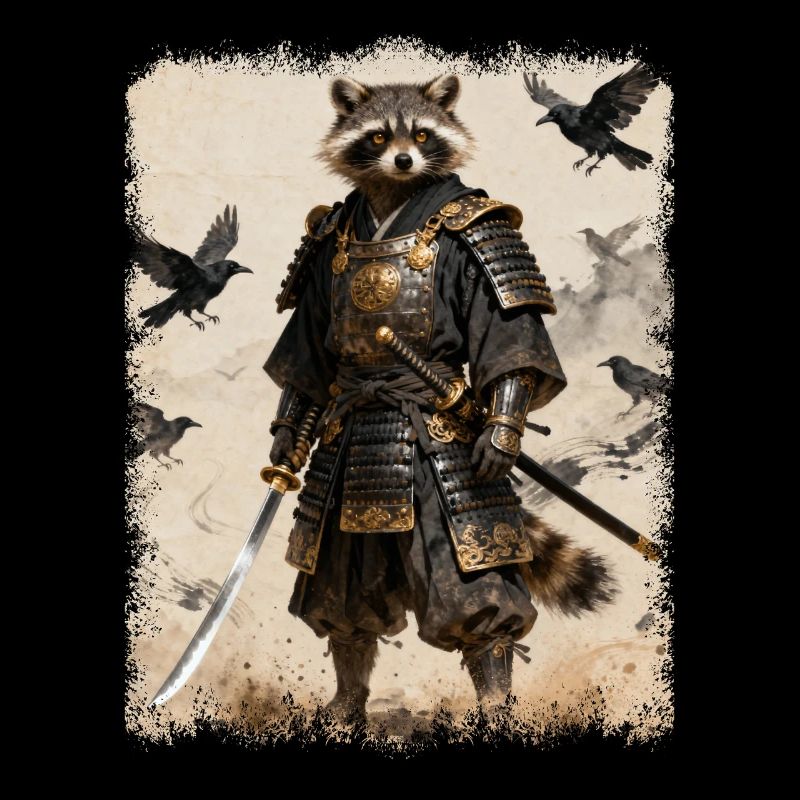 Samurai Waschbär, Anime Grafik Japanischer Krieger