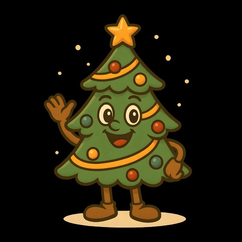 Fun Christmas Tree Cartoon Waving Design