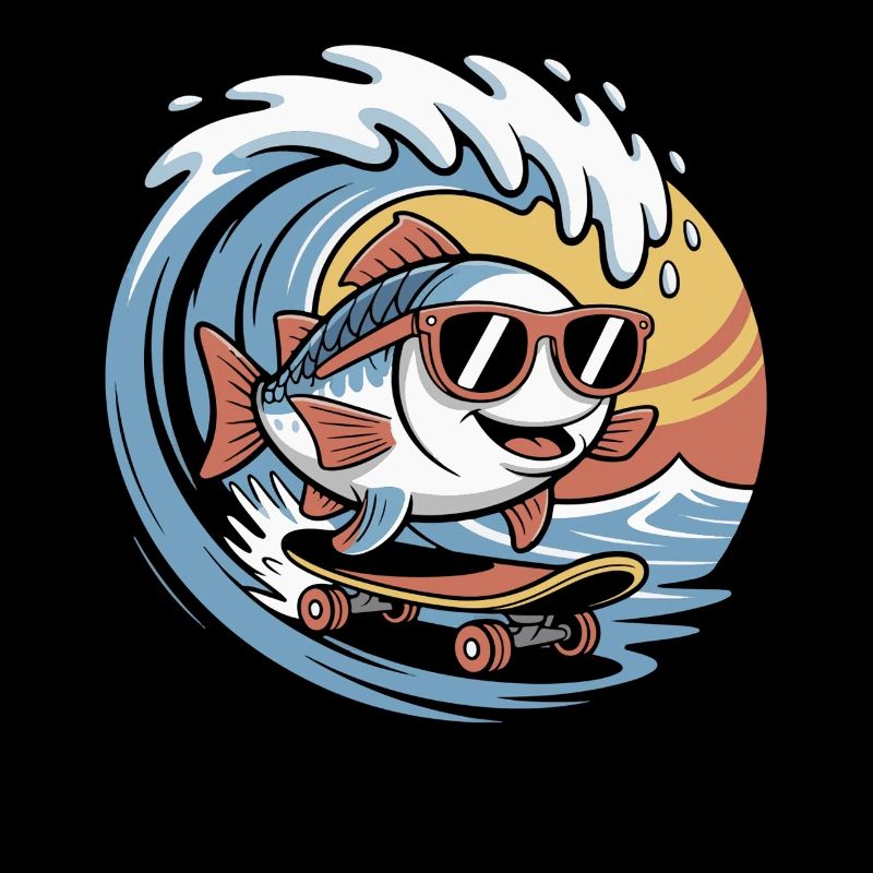 Surfender Fisch mit Sonnenbrille