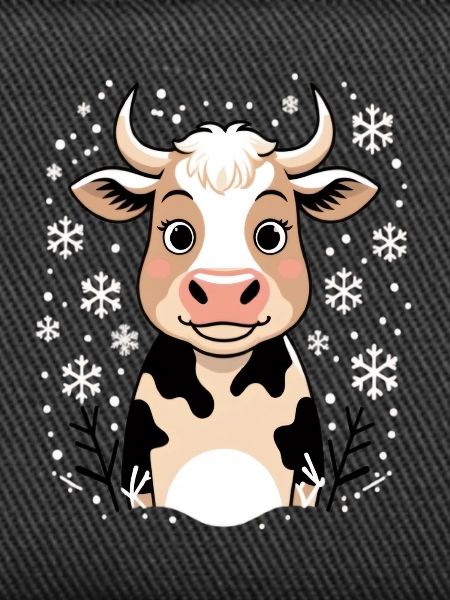 Winterkuh mit Schneeflocken