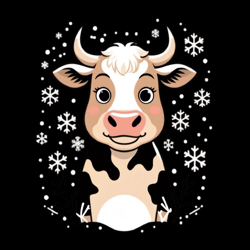 Winterkuh mit Schneeflocken