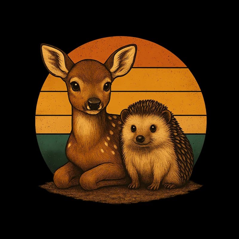 Hirsch Igel Retro Tierfreunde