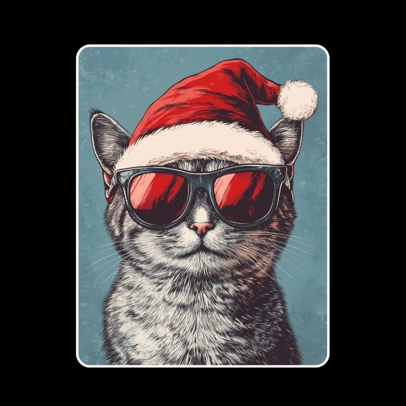 Chat cool avec lunettes de soleil Chapeau de Père Noël