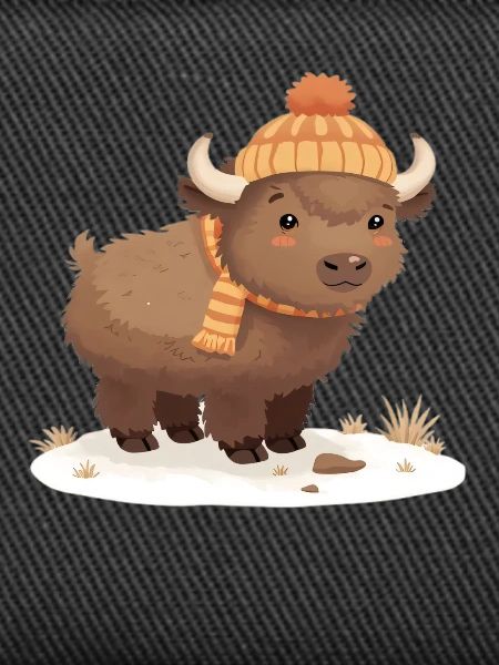 Winter bison with cap