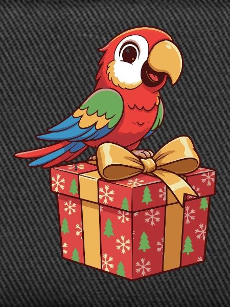Weihnachtspapagei auf Geschenkbox