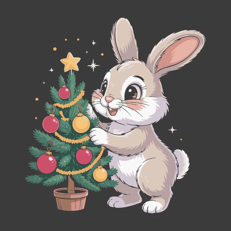 Easter bunny decorates tree
