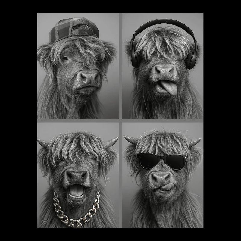 Beef Highland Cow Four Faces Collage