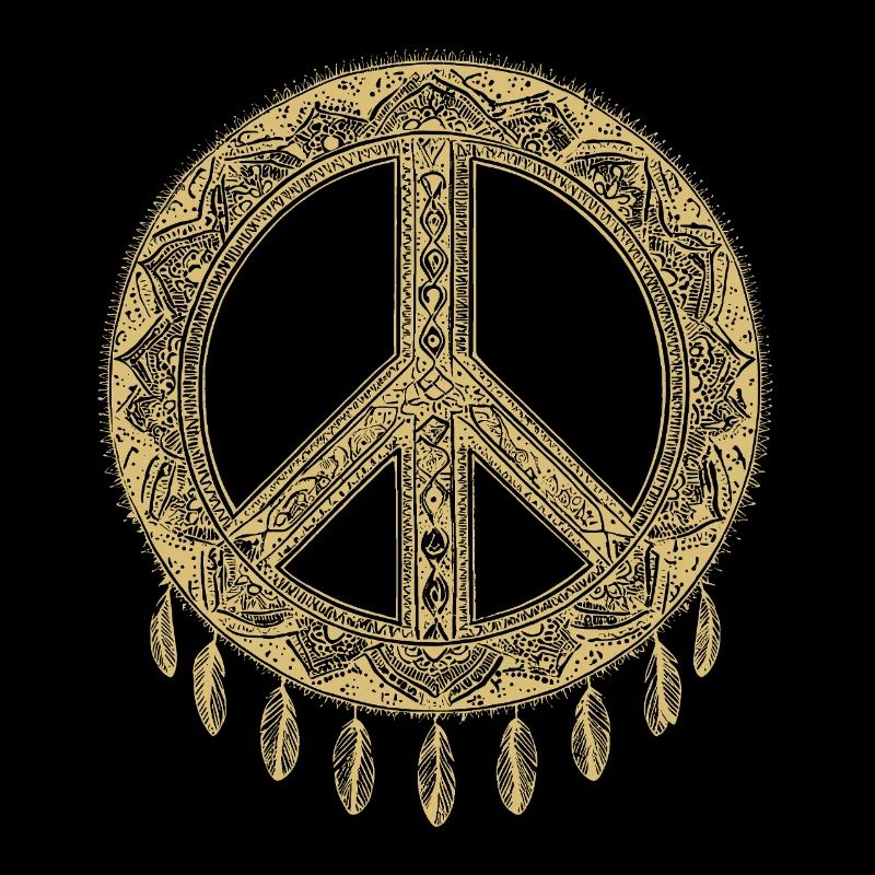 Boho Peace Sign with Feathers in Gold Look