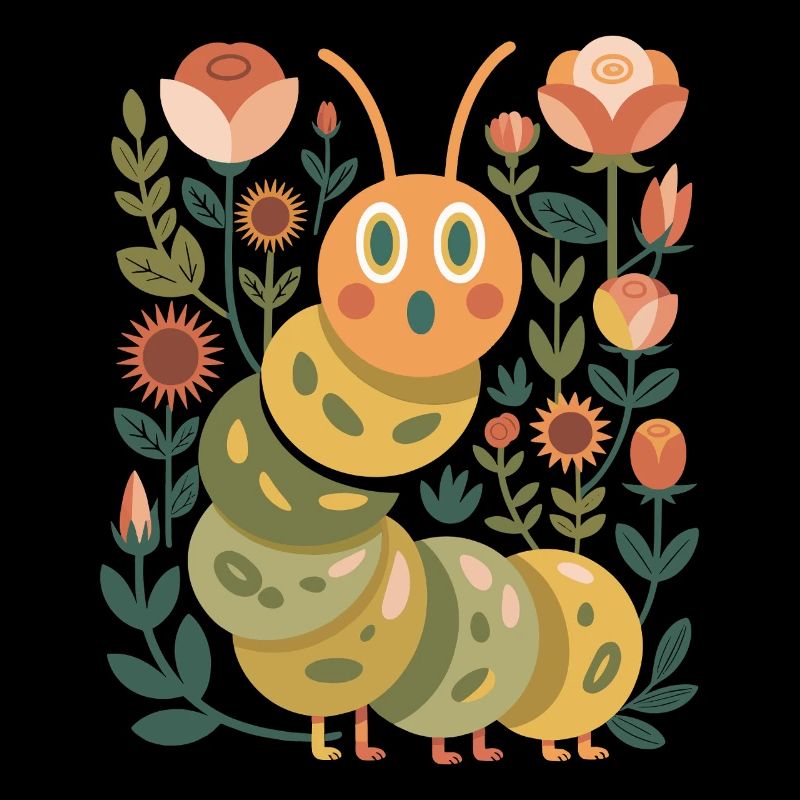 Chenille dans le jardin de fleurs