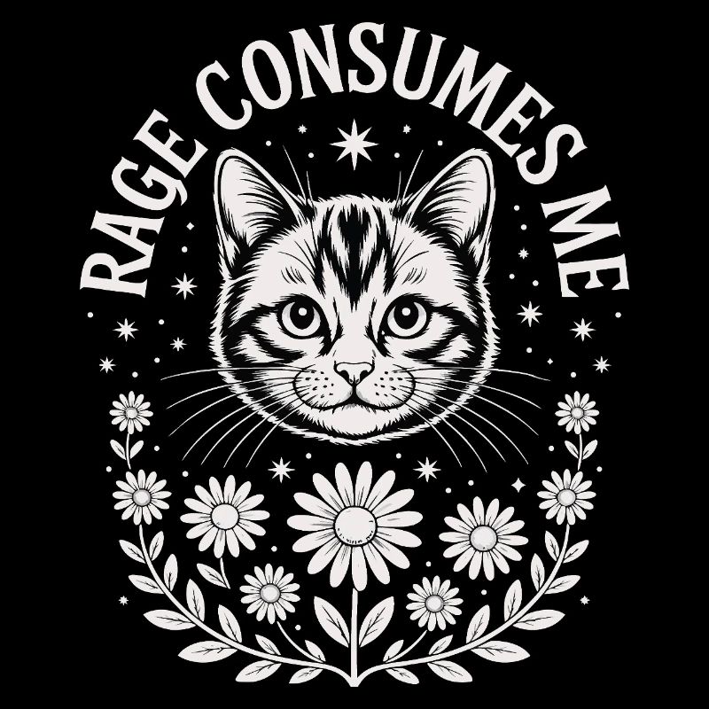 Chat et couronne florale en noir et blanc