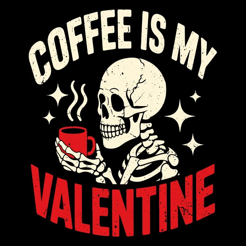 Funny Valentines Skeleton Coffee Lover Goth Humor