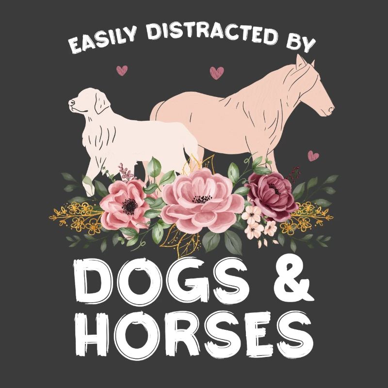 Chiens et chevaux avec une couronne de fleurs