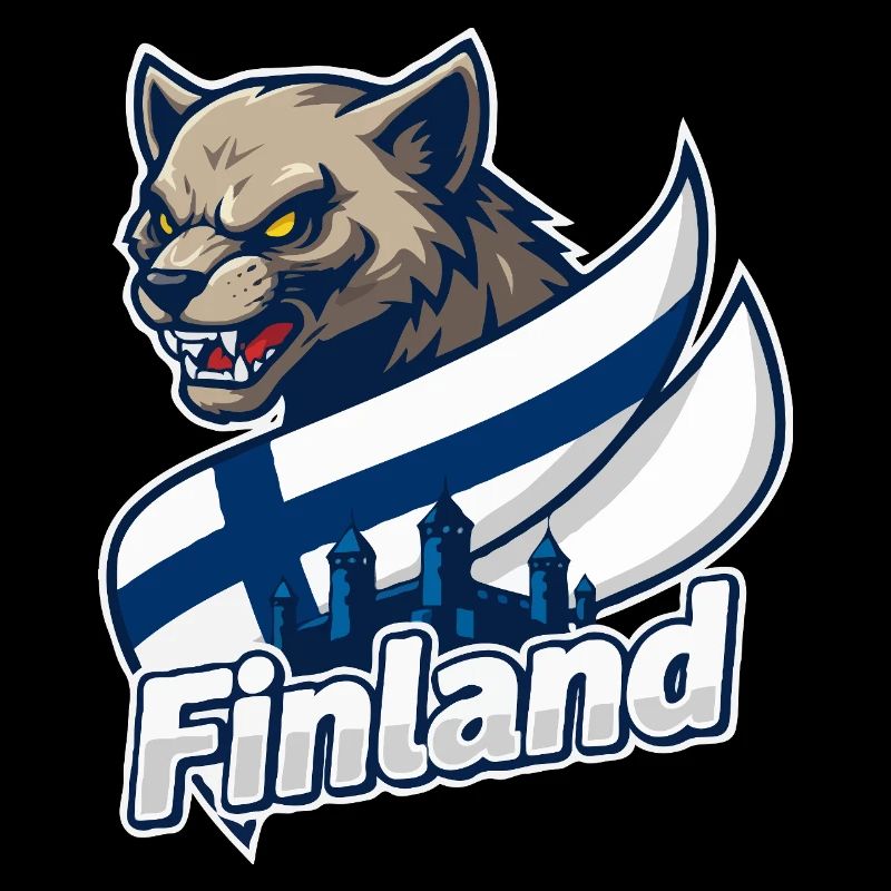 Le loup de Finlande avec drapeau finlandais