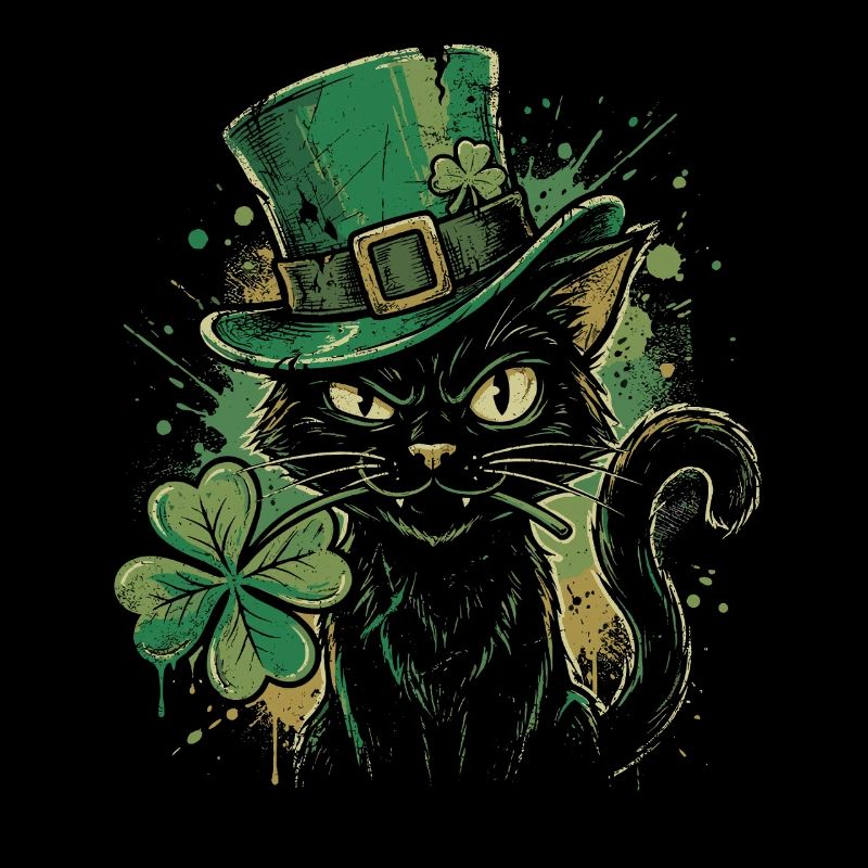 Ronronnement de chat vert avec trèfle