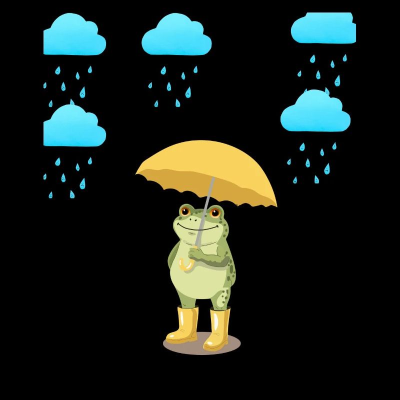 Frog with umbrella in the rain