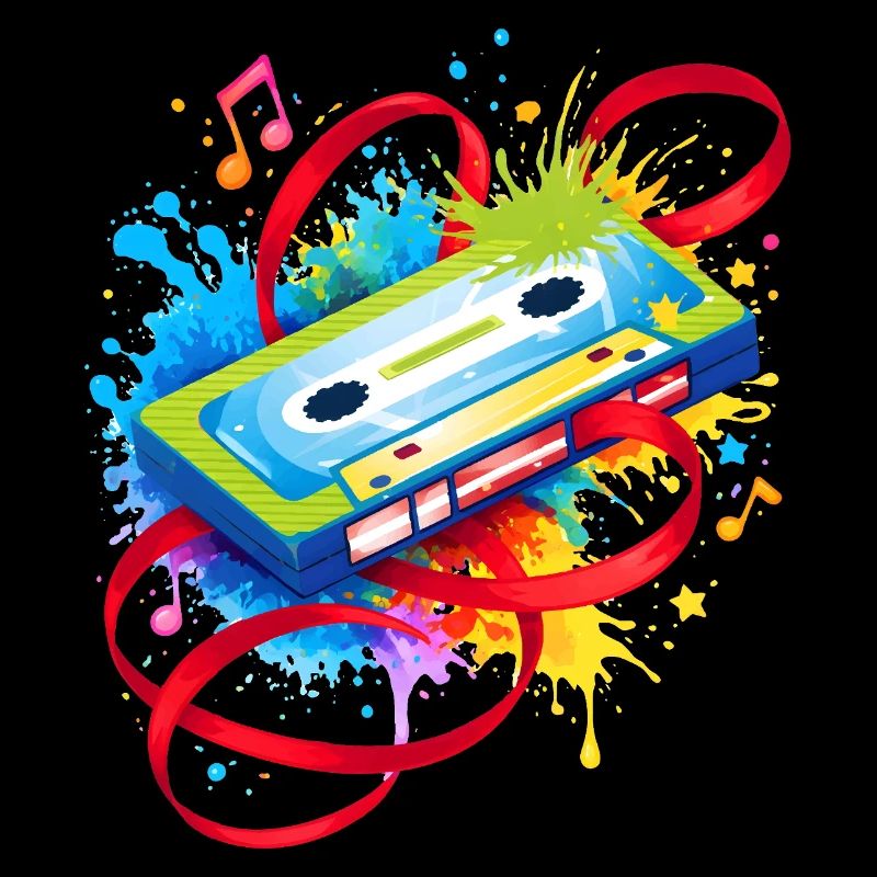 Cassette musicale colorée – graffiti rétro